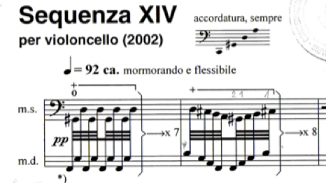 
	Début de la Sequenza XIV pour violoncelle de Luciano Berio, Universal.