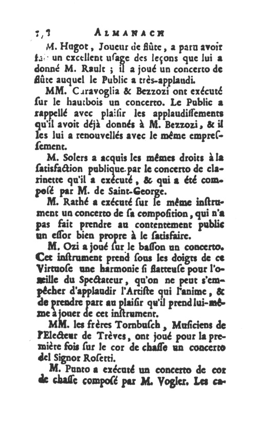 
	« 1782, 17 Mars », Almanach musical pour l’année mil sept cent quatre-vingt-trois, Paris, Au Bureau de l’Abonnement littéraire, 1783, pp. 177-178 (collection particulière).