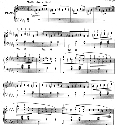 
	Isidor Philipp, Étude de concert pour Piano d’après une valse de F. Chopin (Op. 64 No 1), Paris, Hamelle, 1886, p. 3.