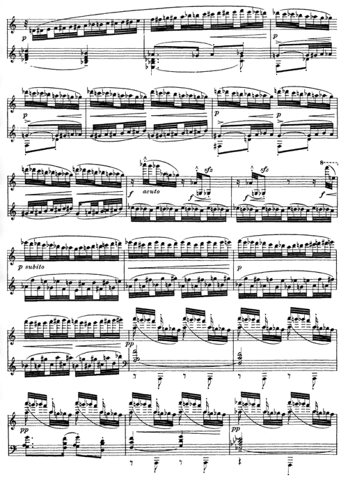 
	Claude Debussy, « vii. Pour les degrés chromatiques », Études pour piano. Deuxième livre, Paris, Durand, 1916, p. 4.