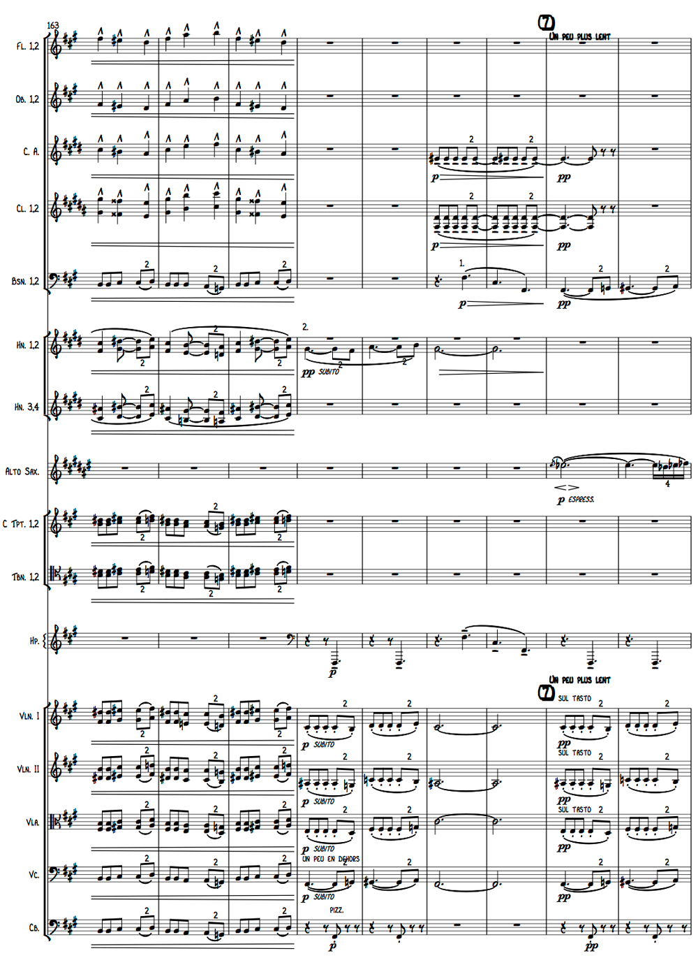 
	Claude Debussy, Esquisse d’une « Rhapsodie mauresque » pour orchestre et saxophone principal, version réorchestrée, mesures 166-172.