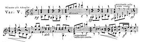 
	Mauro Giuliani : Six variations sur l’air favori de la Molinara pour une guitare, Vienne, Haslinger, p. 4.