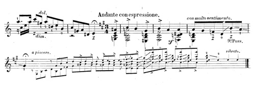 
	Pietro Pettoletti : Fantaisie sur une mélodie russe pour la guitare, op. 32, Mayence, chez les fils de B. Schott, p. 2.