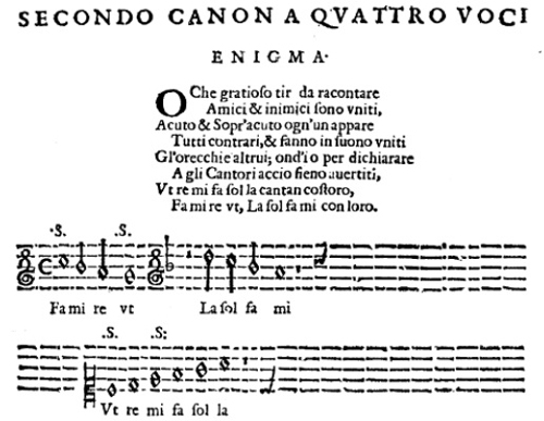 
	Second canon à quatre voixde Banchieri, précédé de son énigme.