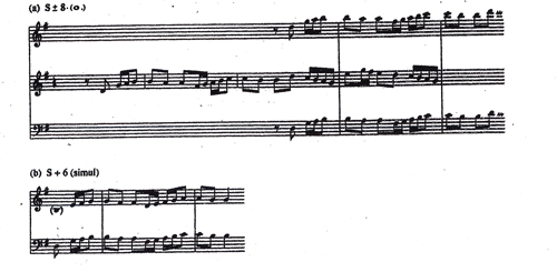 
	Jean-Sébastien Bach, Sonate en sol majeur pour viole de gambe et clavecin, 2e mouvement, canons à l’octave et à la sixte.