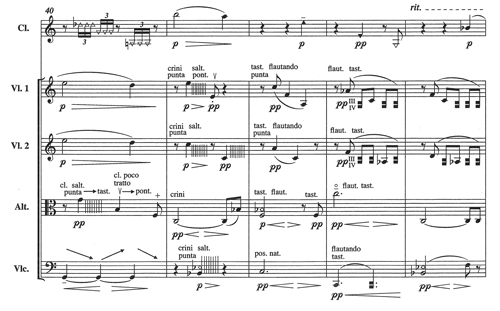 
	Modes de jeu spécifiques et fragmentation timbrique entre la clarinette et l’alto dans Nebenstück, 1998, Henry Lemoine, p. 5.