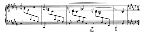 
	Les mesures 42 à 46 correspondant à la figure précédente dans la Ballade op. 10 no 4 de Johannes Brahms, 1854, Breitkopf und Härtel, p. 15.