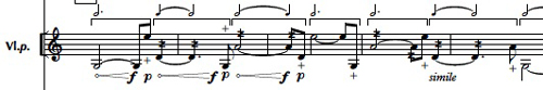 
	Visuel 18b : Notice et extrait de la partie de violon, mouvement V, mesures 10-14.