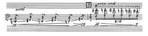 
	Exemple 3 – Arco Vivo pour violoncelle seul (Jobert, 2000, p. 3).