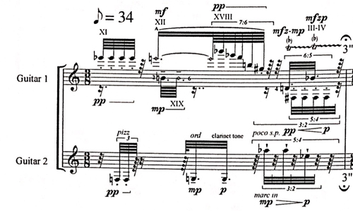 
	No Time (at all) de Brian Ferneyhough, début de la deuxième pièce (Peters).