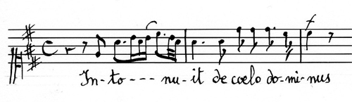 
	BERNIER, Nicolas, Motets à voix seule avec des violons, copie de Philidor pour le comte de Toulouse, 1706, p. 1.