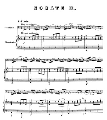 
	[Prélude de la deuxième Suite], Sonaten für Violoncello solo. Mit Begleitung des Pianoforte herausgegeben von Dr. W. Stade, Leipzig, Heinze, 1864.