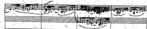 
	Claude Debussy, Esquisse d’une « Rhapsodie mauresque » pour orchestre et saxophone principal, manuscrit autographe, saxophone, mesures 14-20.