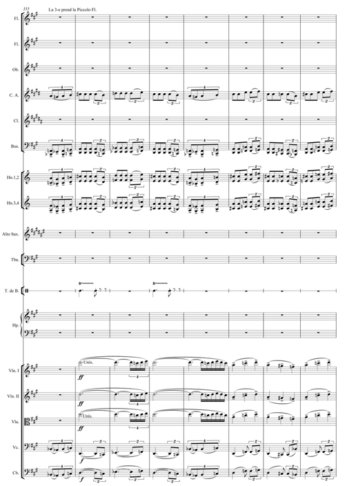 
	Claude Debussy, Rapsodie pour orchestre et saxophone, copie de l’édition Durand, mesures 340-351.