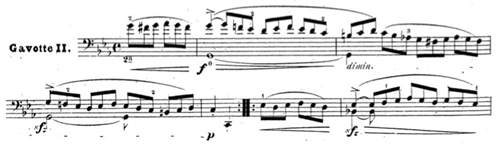 Deuxième Gavotte de la cinquième Suite, mes 1-6.