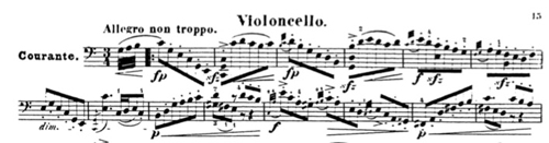 Courante de la troisième Suite, mes. 1-14.