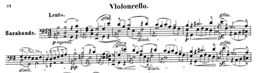 Sarabande de la sixième Suite, mes. 1-14.