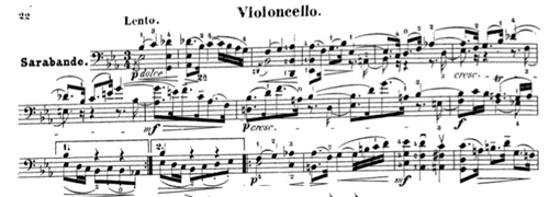 Sarabande de la quatrième Suite, mes. 1-16.