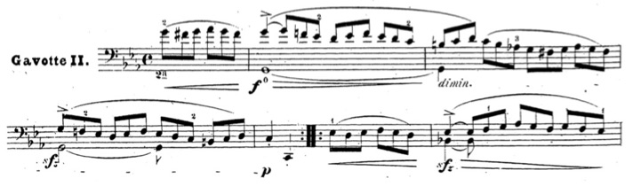Deuxième Gavotte de la cinquième Suite, mes 1-6.