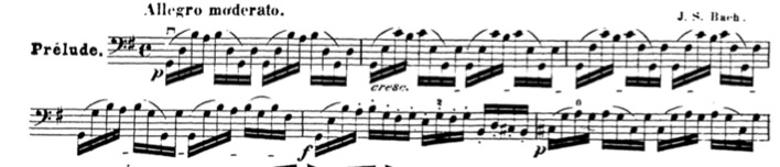 Prélude de la première Suite, mes. 1-6.