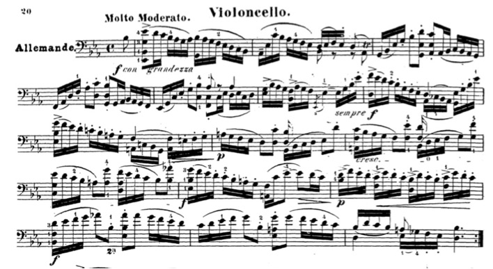 Allemande de la quatrième Suite, mes. 1-17.