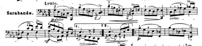 Sarabande de la cinquième Suite, mes. 1-8.